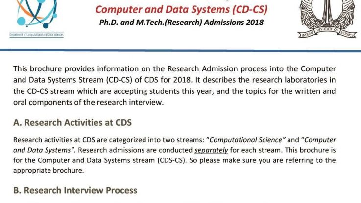 Cds Computer And Data Systems Cd Cs Research Admission Brochure 2018 Interview Procedure 